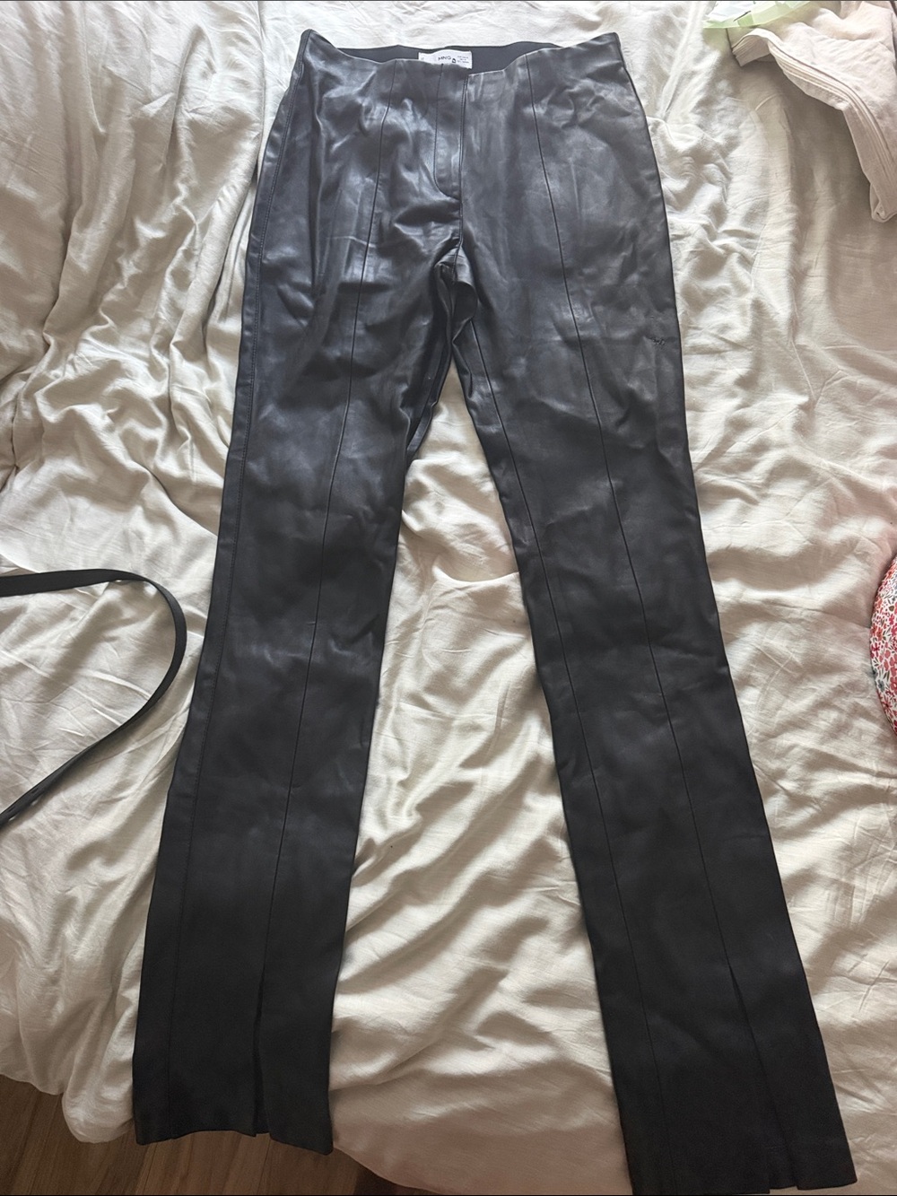 Black womens Faux Leather Straight-Leg Pants